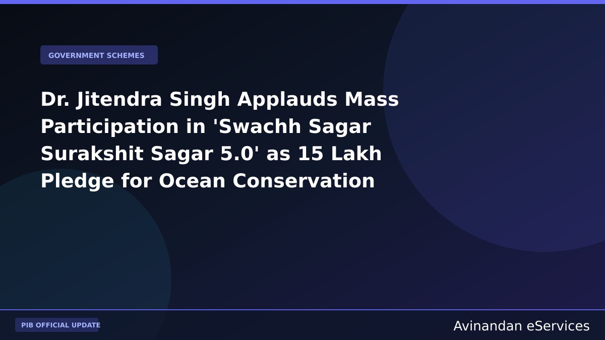 Dr. Jitendra Singh Applauds Mass Participation in 'Swachh Sagar Surakshit Sagar 5.0' as 15 Lakh Pledge for Ocean Conservation