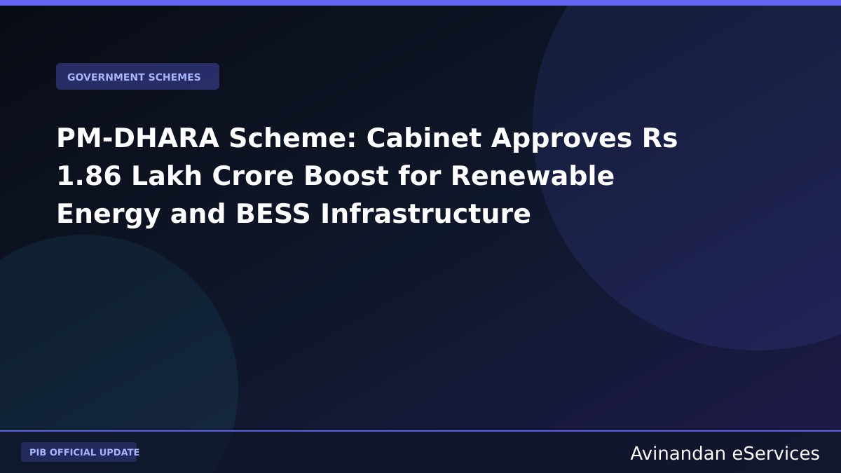 PM-DHARA Scheme: Cabinet Approves Rs 1.86 Lakh Crore Boost for Renewable Energy and BESS Infrastructure