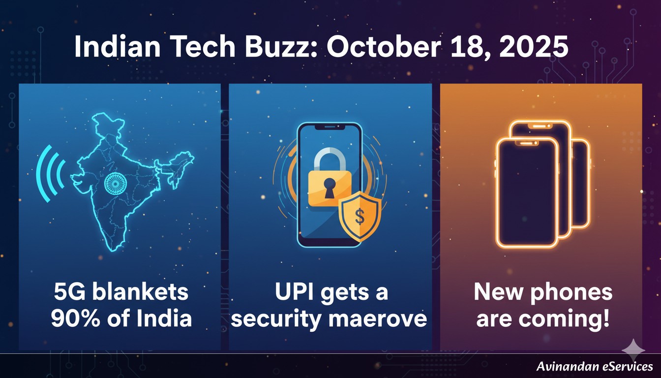 Indian Tech Buzz October 18, 2025: 5G blankets 90% of India, UPI gets a security makeover, and new phones are coming!