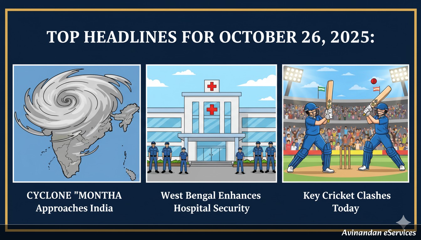 Top Headlines for October 26, 2025: Cyclone 'Montha' Approaches India, West Bengal Enhances Hospital Security, and Key Cricket Clashes Today