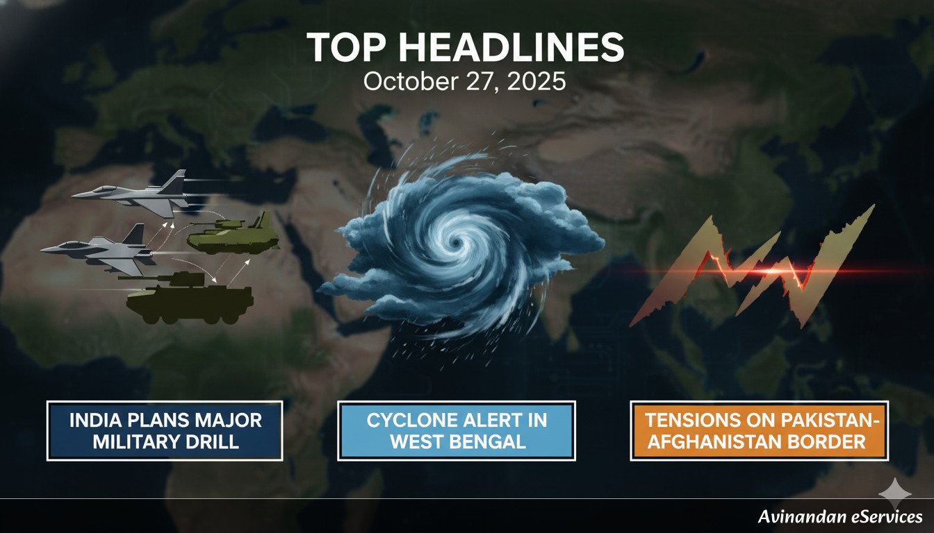 Top Headlines for October 27, 2025: India Plans Major Military Drill, Cyclone Alert in West Bengal, and Tensions on the Pakistan-Afghanistan Border