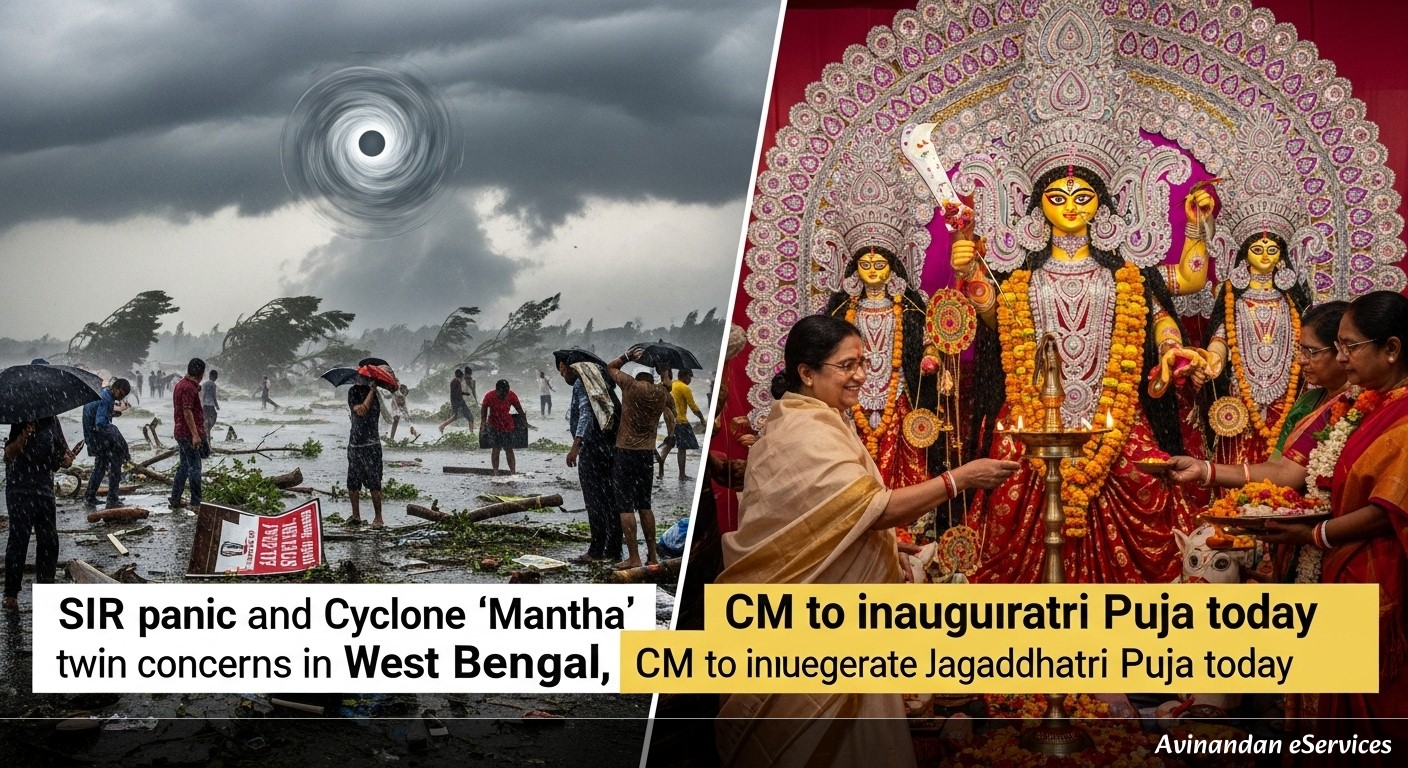 এসআইআর আতঙ্ক ও ঘূর্ণিঝড় 'মন্থা'-র জোড়া উদ্বেগ বাংলায়, আজ জগদ্ধাত্রী পুজোর উদ্বোধনে মুখ্যমন্ত্রী