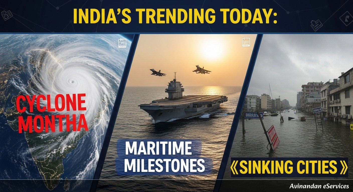 India's Trending Today: Cyclone Montha, Maritime Milestones, and Sinking Cities