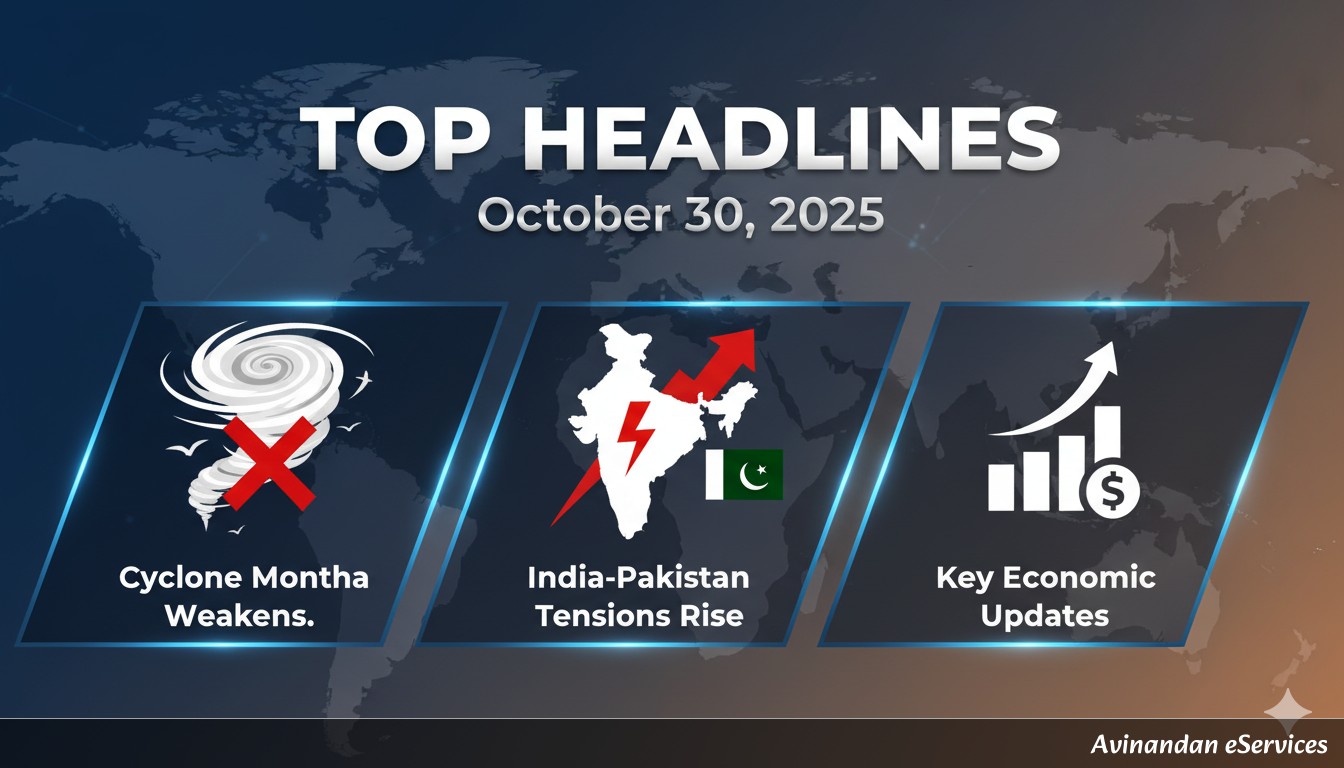 Top Headlines for October 30, 2025: Cyclone Montha Weakens, India-Pakistan Tensions Rise, and Key Economic Updates