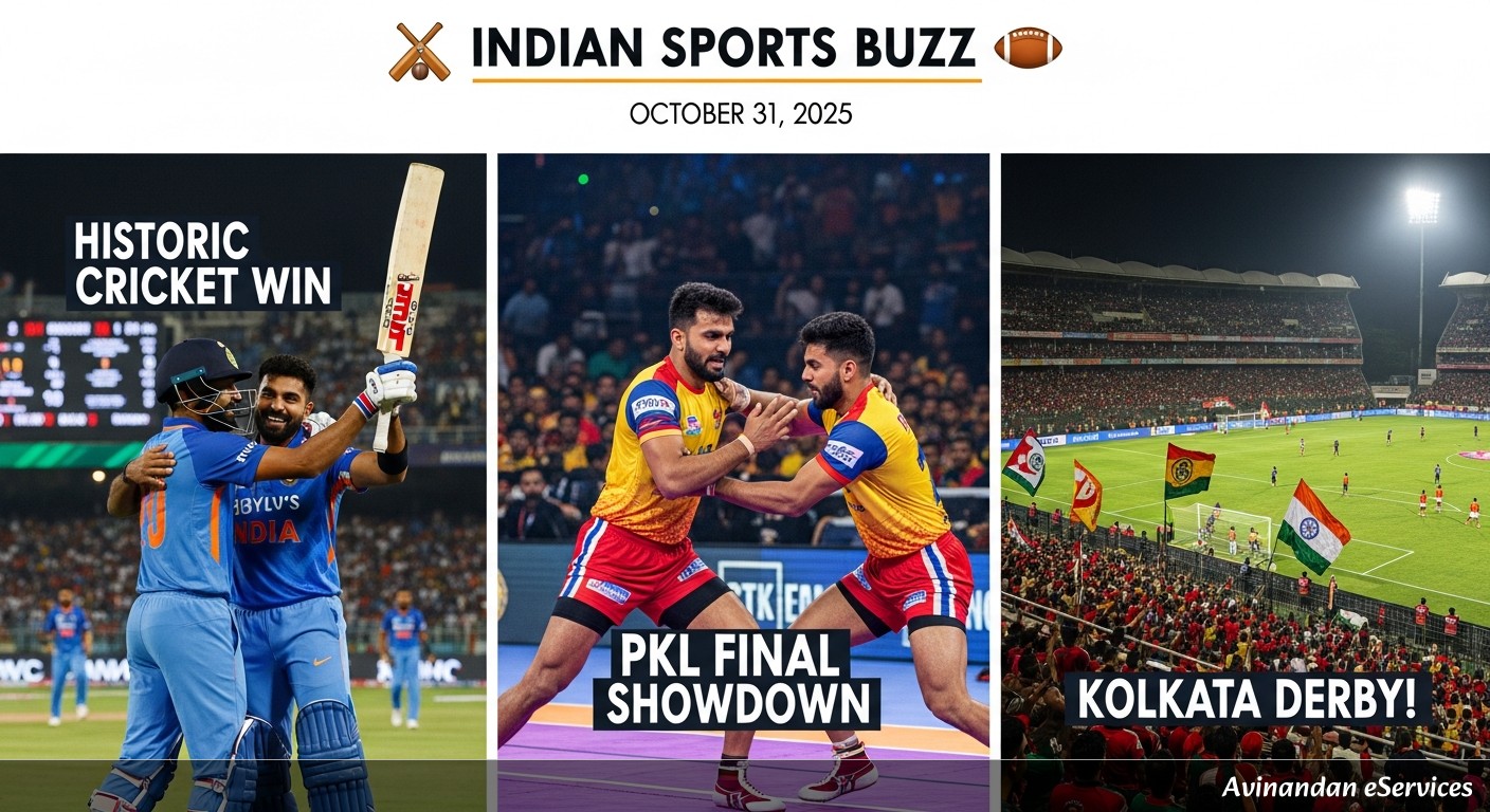 Indian Sports Buzz October 31, 2025: Historic Cricket Win, PKL Final Showdown & Kolkata Derby!