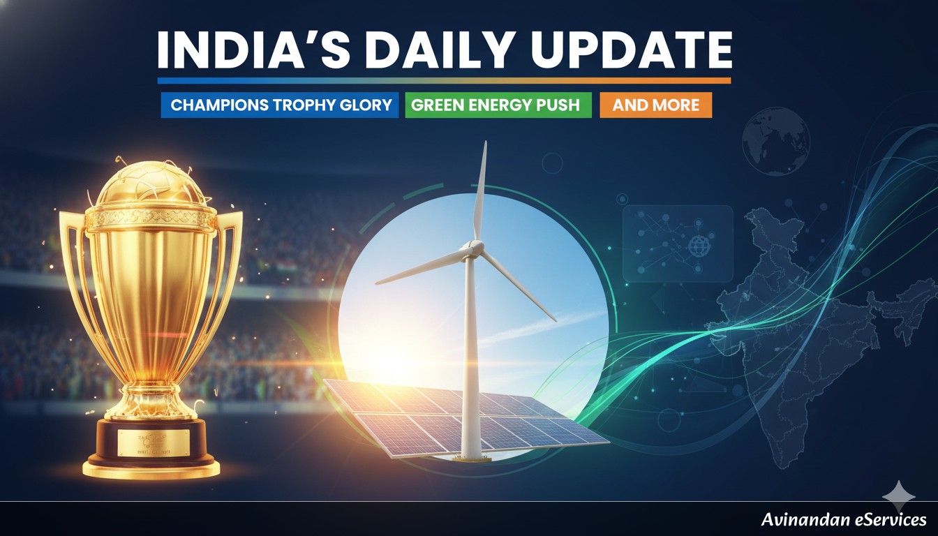 India's Daily Update: Champions Trophy Glory, Green Energy Push, and More